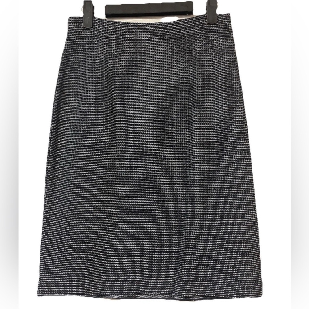NWOT St. John Santana Knit Wool Blend Pencil Skirt Navy White Check US 2 Classic - Picture 2 of 9